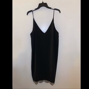 Black Slip Dress with Lace Trim